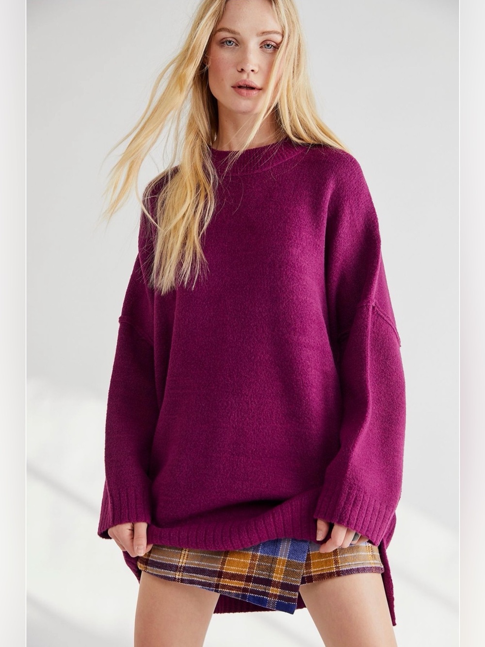Free People Peaches Tunic Sweater- Plum Caspia